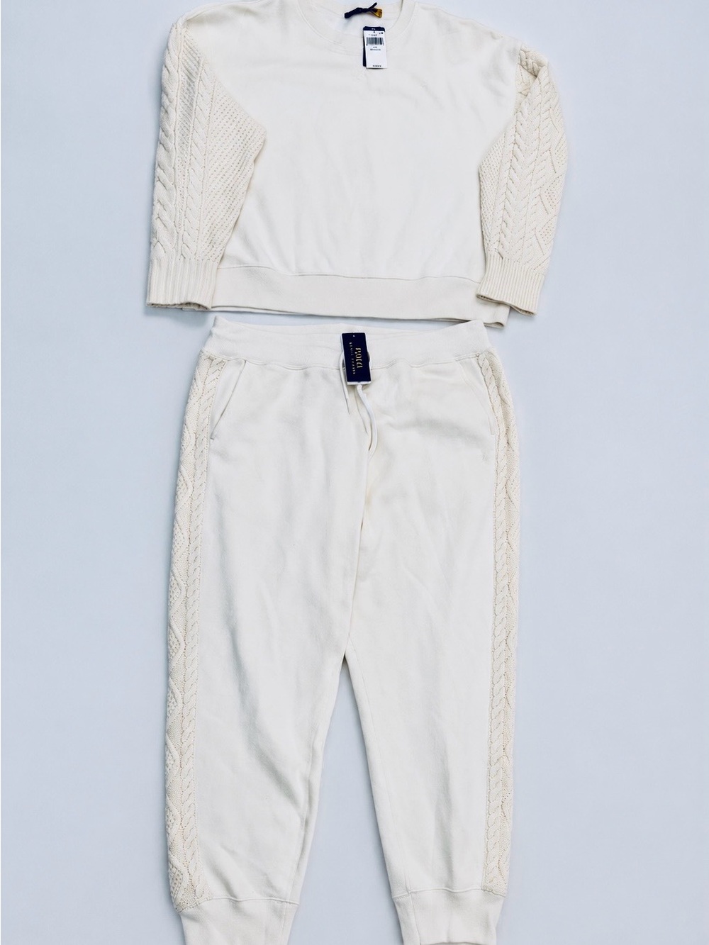 Ralph Lauren Cream Cable-Trim Knit Joggers